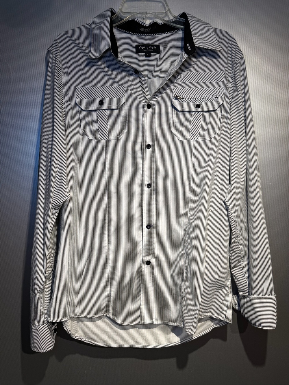 Eighty Eight Black & White Striped Button-Up Shirt Jacket